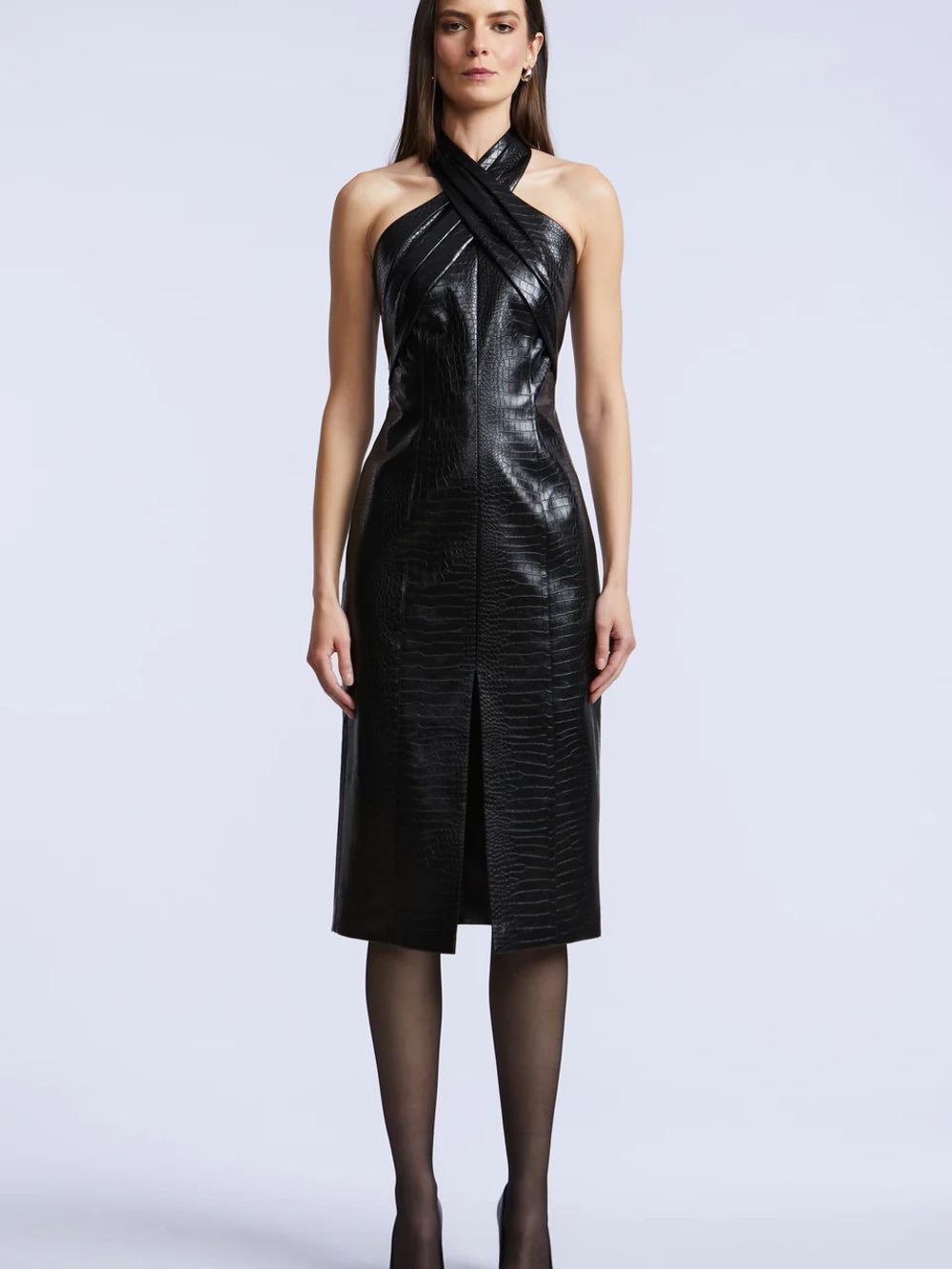 NWT BCBG Faux Leather Astrid Dress in Black